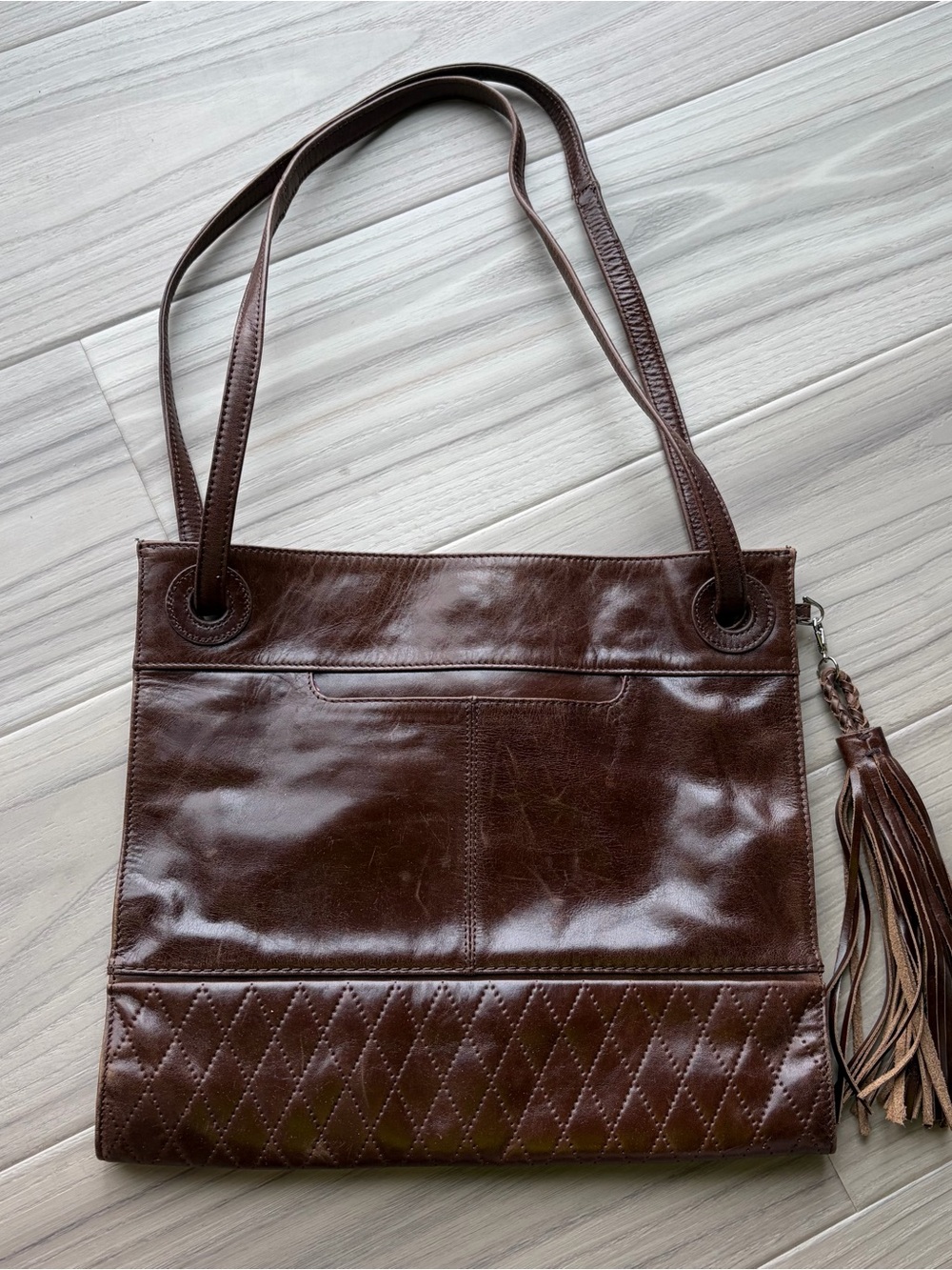 Hobo Classic Brown Leather Tote Bag with Tassel